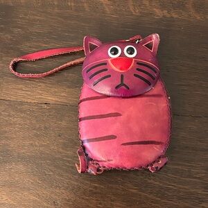 Fat Cat Leather Wristlet/ Change Holder